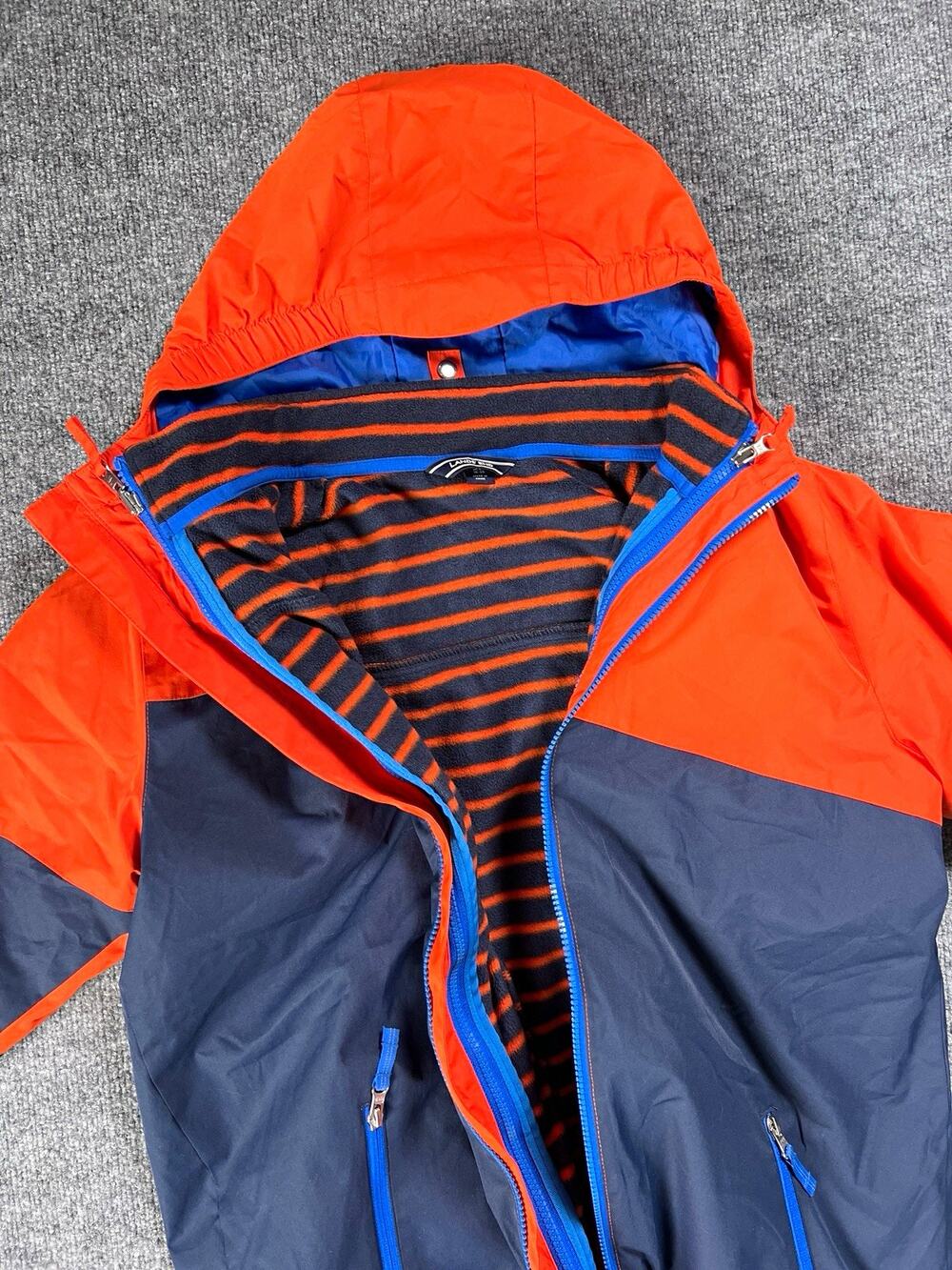 Lands End Jacket 3 in 1 Hooded Orange Navy Fleece Liner Boys Extra Large